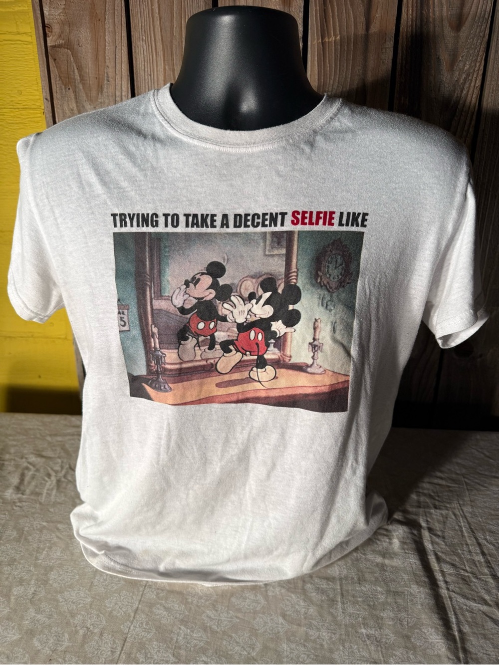 Disney Mickey Mouse Graphic Tee Trying To Take A Decent Selfie Like White Shirt